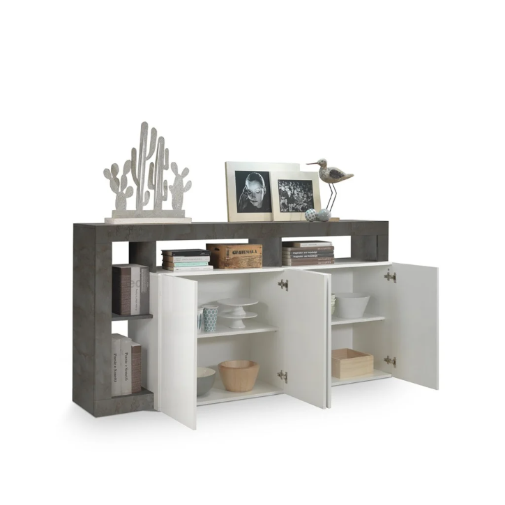 Buffet HAMBURG – Blanc laqué brillant / Oxyde
