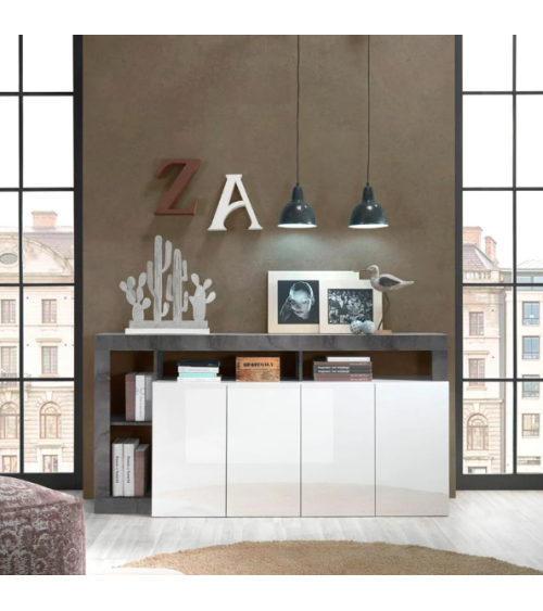 Buffet HAMBURG – Blanc laqué brillant / Oxyde