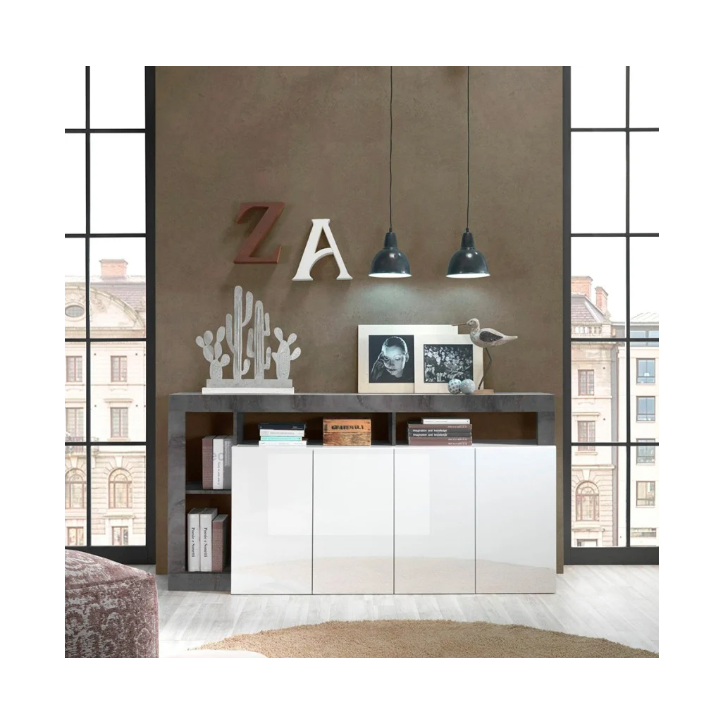 Buffet HAMBURG – Blanc laqué brillant / Oxyde