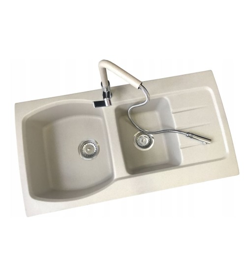 Evier Double LEZIA 92x48 cm Sable avec mitigeur