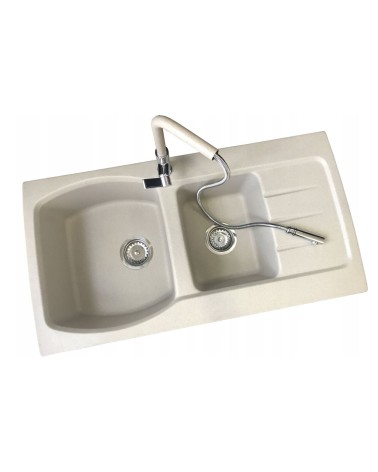 Evier Double LEZIA 92x48 cm Sable avec mitigeur