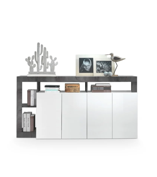 Aparador HAMBURG – Blanco lacado brillante / Óxido