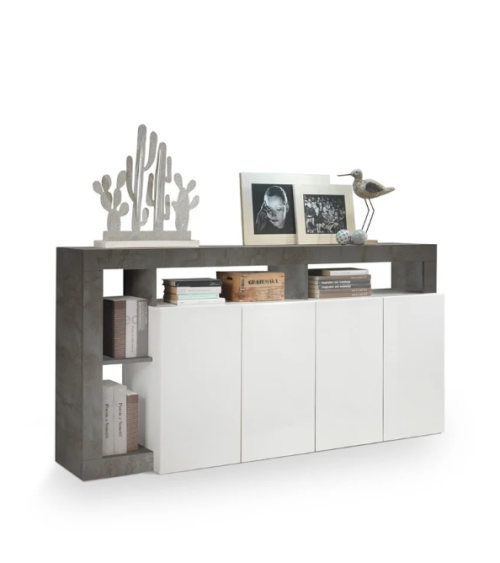 Buffet HAMBURG – Blanc laqué brillant / Oxyde