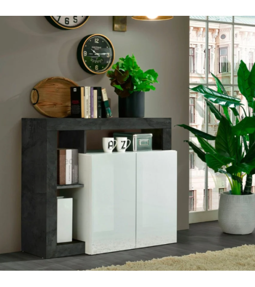 Buffet HAMBURG – Blanc laqué brillant / Oxyde