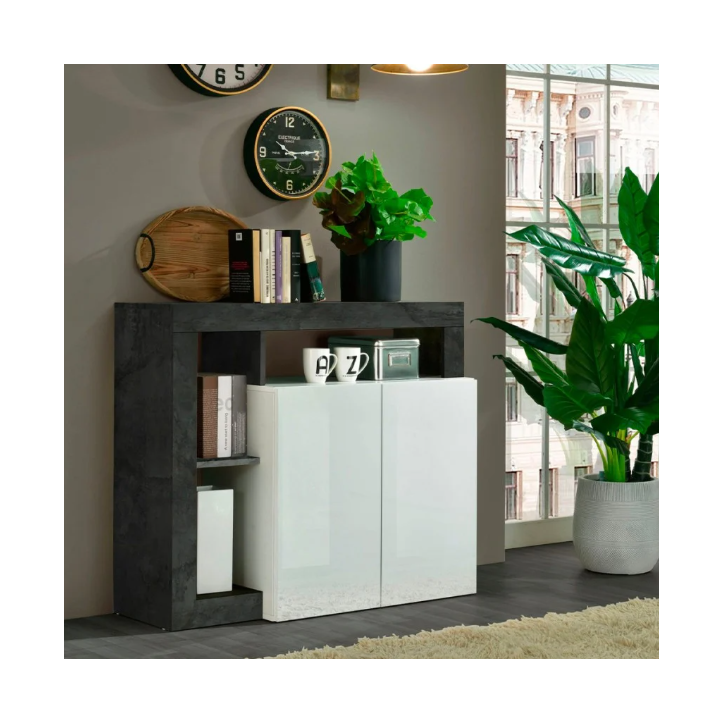 Buffet HAMBURG – Blanc laqué brillant / Oxyde