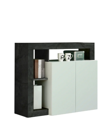Buffet HAMBURG – Blanc laqué brillant / Oxyde