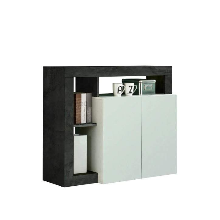 Buffet HAMBURG – Blanc laqué brillant / Oxyde
