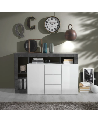 Buffet HAMBURG – Blanc laqué brillant / Oxyde