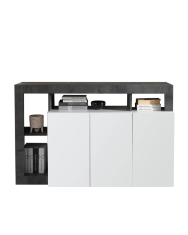 Buffet HAMBURG 3 portes – Blanc laqué brillant / Noir oxyde