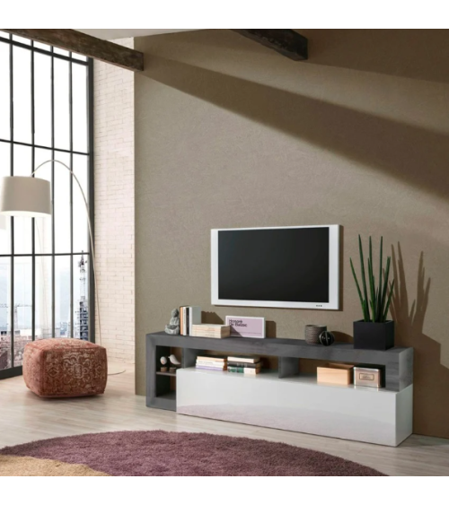 Mobile TV HAMBURG – Bianco laccato lucido / Ossidato