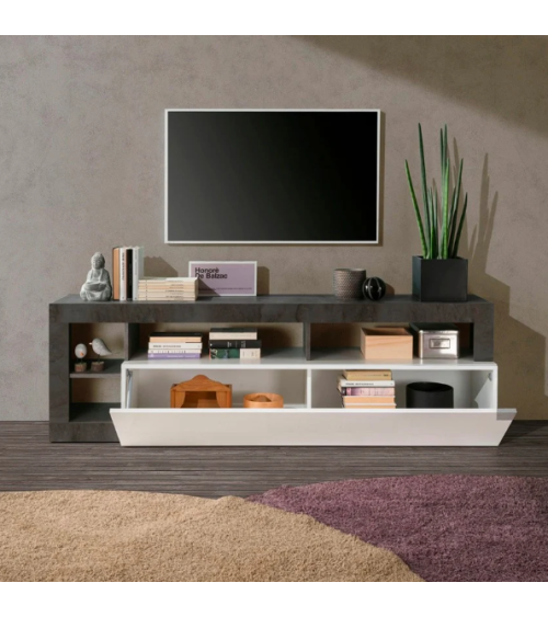 Mobile TV HAMBURG – Bianco laccato lucido / Ossidato