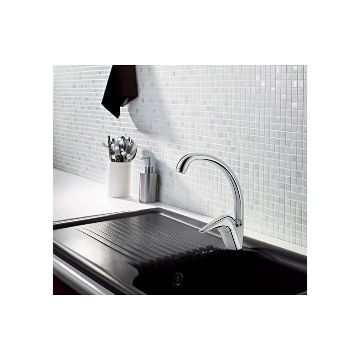 Evier simple Polino avec égouttoir 860 x 500 x 210mm Noir anthracite