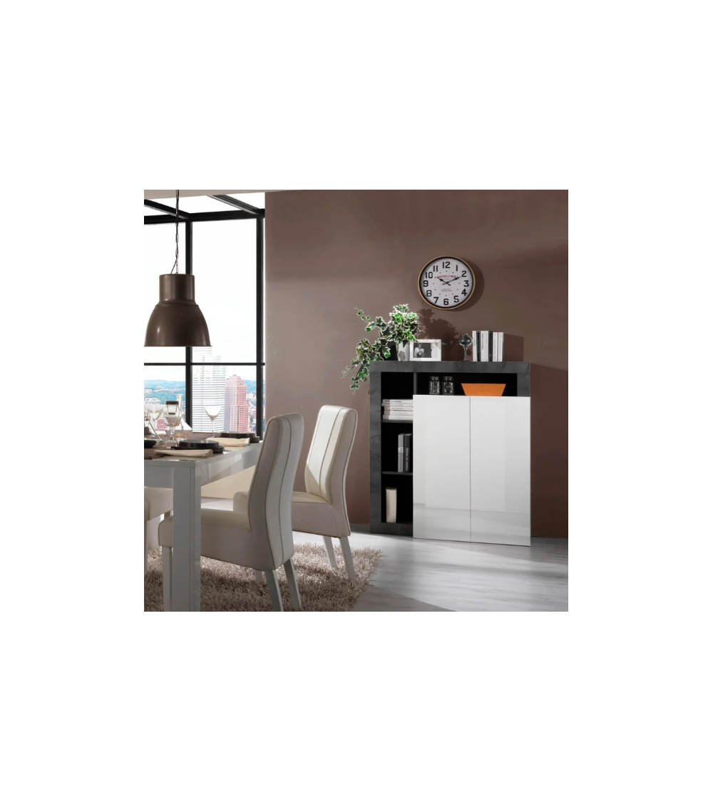 Credenza HAMBURG 2 ante – Bianco laccato lucido / Ossidato