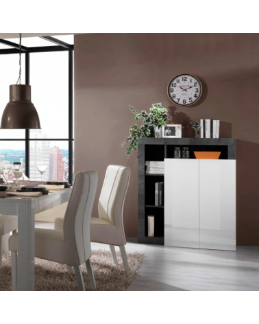 Aparador HAMBURG 2 portas – Branco lacado brilhante / Óxido