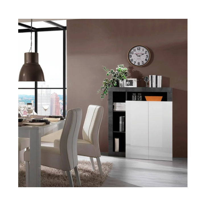 Buffet HAMBURG 2 portes – Blanc laqué brillant / Oxyde