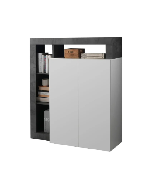 Buffet HAMBURG 2 portes – Blanc laqué brillant / Oxyde