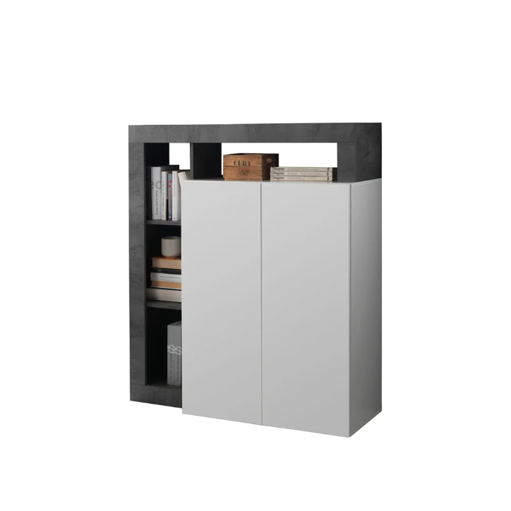 Buffet HAMBURG 2 portes – Blanc laqué brillant / Oxyde