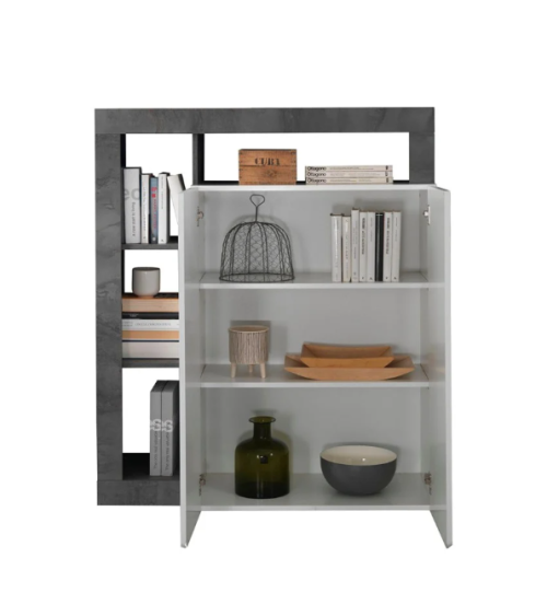 Buffet HAMBURG 2 portes – Blanc laqué brillant / Oxyde
