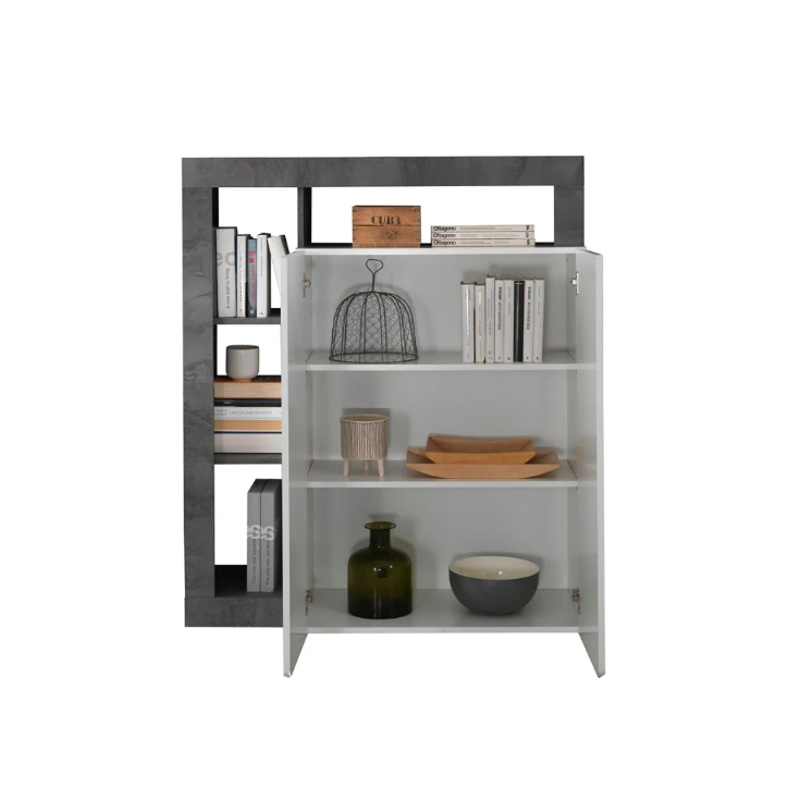 Aparador HAMBURG 2 portas – Branco lacado brilhante / Óxido