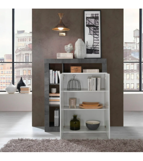 Credenza HAMBURG 2 ante – Bianco laccato lucido / Ossidato