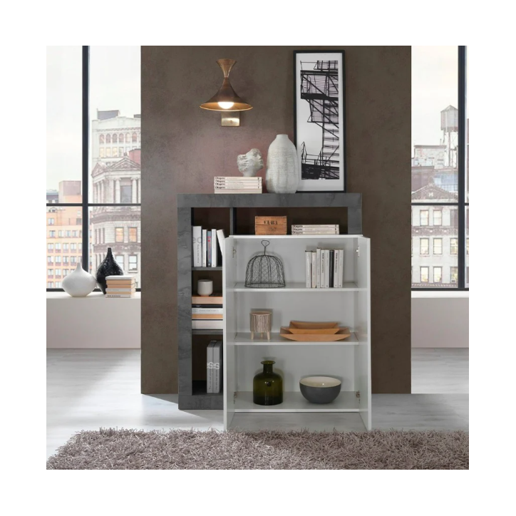 Buffet HAMBURG 2 portes – Blanc laqué brillant / Oxyde