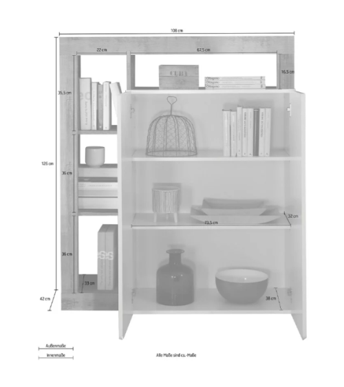 Buffet HAMBURG 2 portes – Blanc laqué brillant / Oxyde