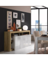 Buffet HAMBURG 4 portes – Blanc laqué brillant / Chêne Cadiz