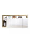 Buffet HAMBURG 4 portes – Blanc laqué brillant / Chêne Cadiz