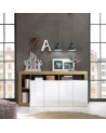 Credenza HAMBURG 4 ante – Bianco laccato lucido / Rovere Cadiz