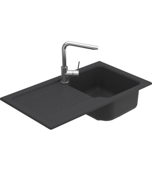 Evier simple Polino avec égouttoir 860 x 500 x 210mm Noir anthracite