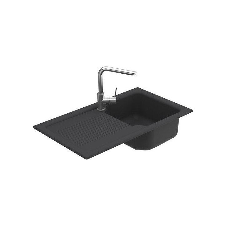 Evier simple Polino avec égouttoir 860 x 500 x 210mm Noir anthracite