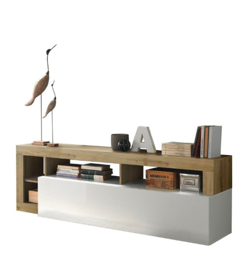 Mobile TV HAMBOURG – Bianco laccato lucido / Rovere Cadiz