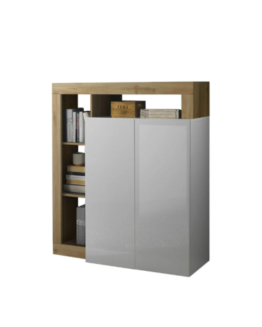 Credenza HAMBURG – Bianco laccato lucido / Rovere Cadiz