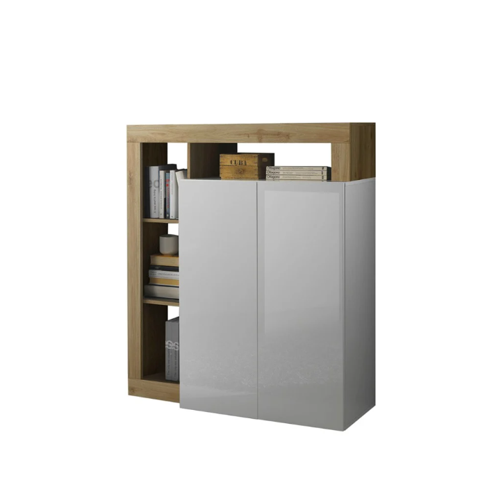Credenza HAMBURG – Bianco laccato lucido / Rovere Cadiz