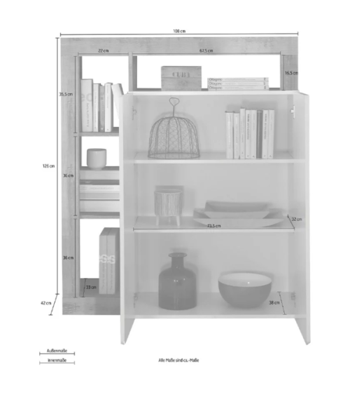 Credenza HAMBURG – Bianco laccato lucido / Rovere Cadiz