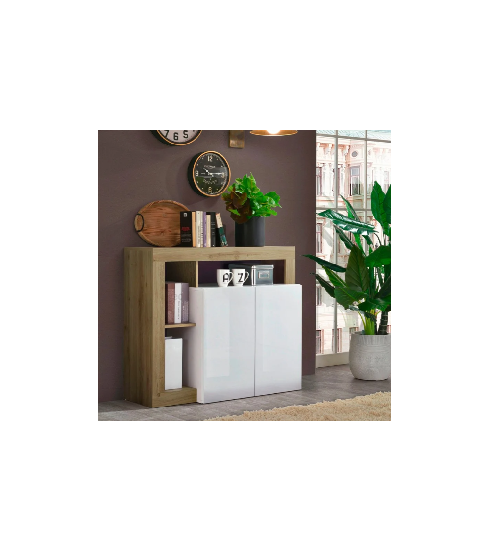 Credenza HAMBURG – Bianco laccato lucido / Rovere Cadiz