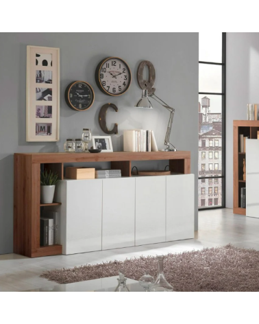 Aparador HAMBURG – Blanco lacado brillo / Madera Mercurio