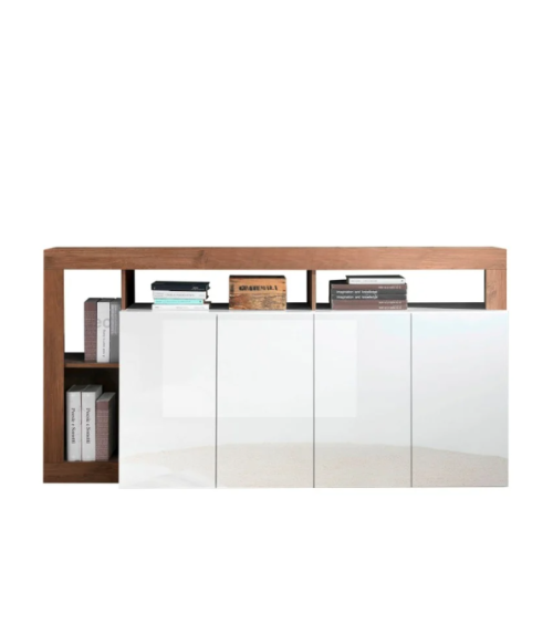 Buffet HAMBURG – Blanc laqué brillant / Bois Mercure
