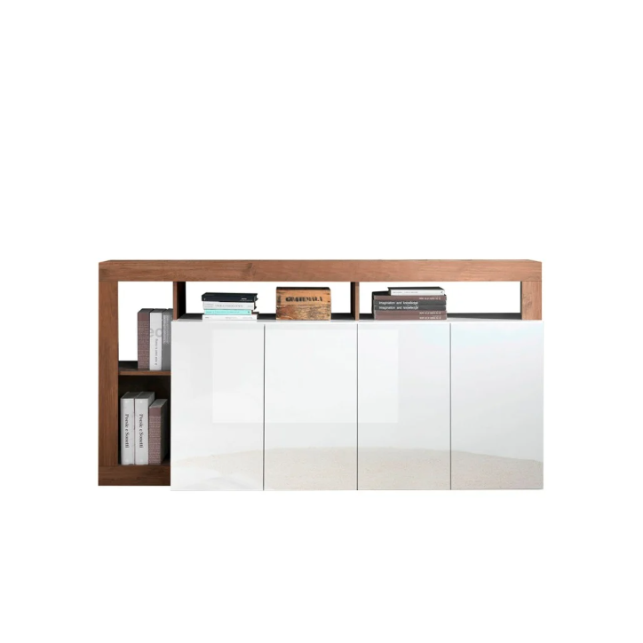 Aparador HAMBURG – Blanco lacado brillo / Madera Mercurio