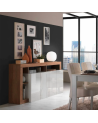 Credenza HAMBURG – Bianco laccato lucido / Legno Mercurio