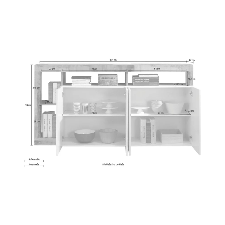 Aparador HAMBURG – Blanco lacado brillo / Madera Mercurio