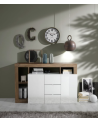 Buffet HAMBURG 2 portes et 3 tiroirs – Blanc laqué brillant / Bois Mercure