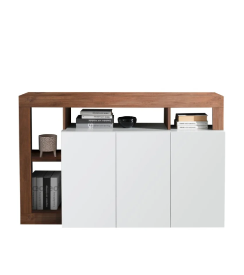 Aparador HAMBURG 3 portas – Branco lacado brilhante / Madeira Mercúrio