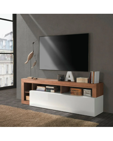 Mobile TV HAMBURG – Bianco laccato lucido / Legno Mercurio
