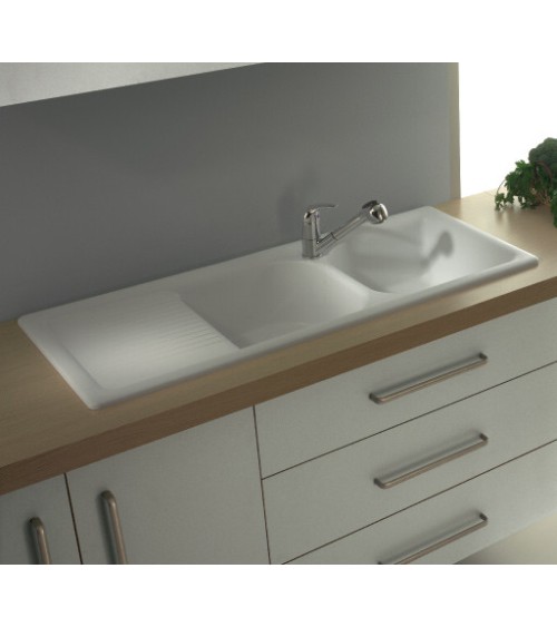 Evier double Molina avec égouttoir 1160x 500 x 210mm Blanc