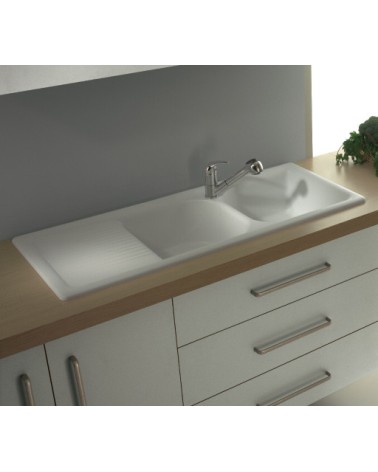 Evier double Molina avec égouttoir 1160x 500 x 210mm Blanc