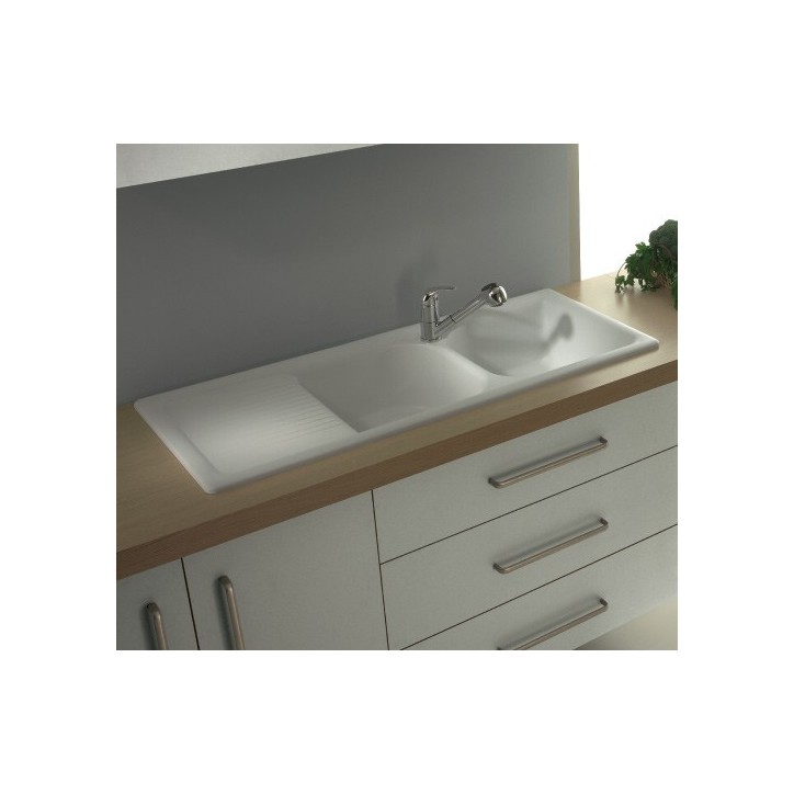 Evier double Molina avec égouttoir 1160x 500 x 210mm Blanc