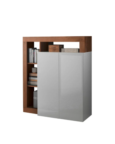 Aparador HAMBURG – Blanco lacado brillo / Madera Mercurio