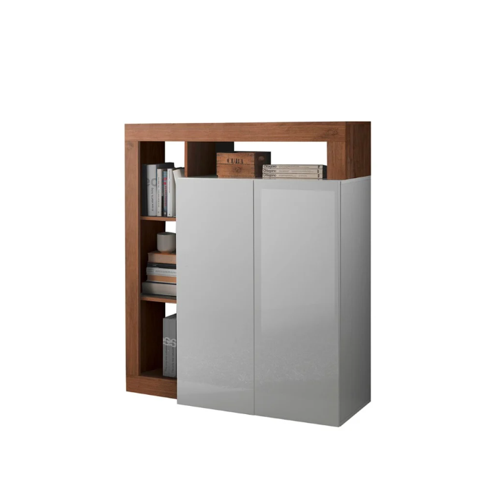 Credenza HAMBURG – Bianco laccato lucido / Legno Mercurio
