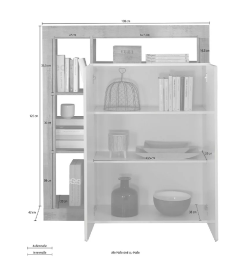 Credenza HAMBURG – Bianco laccato lucido / Legno Mercurio
